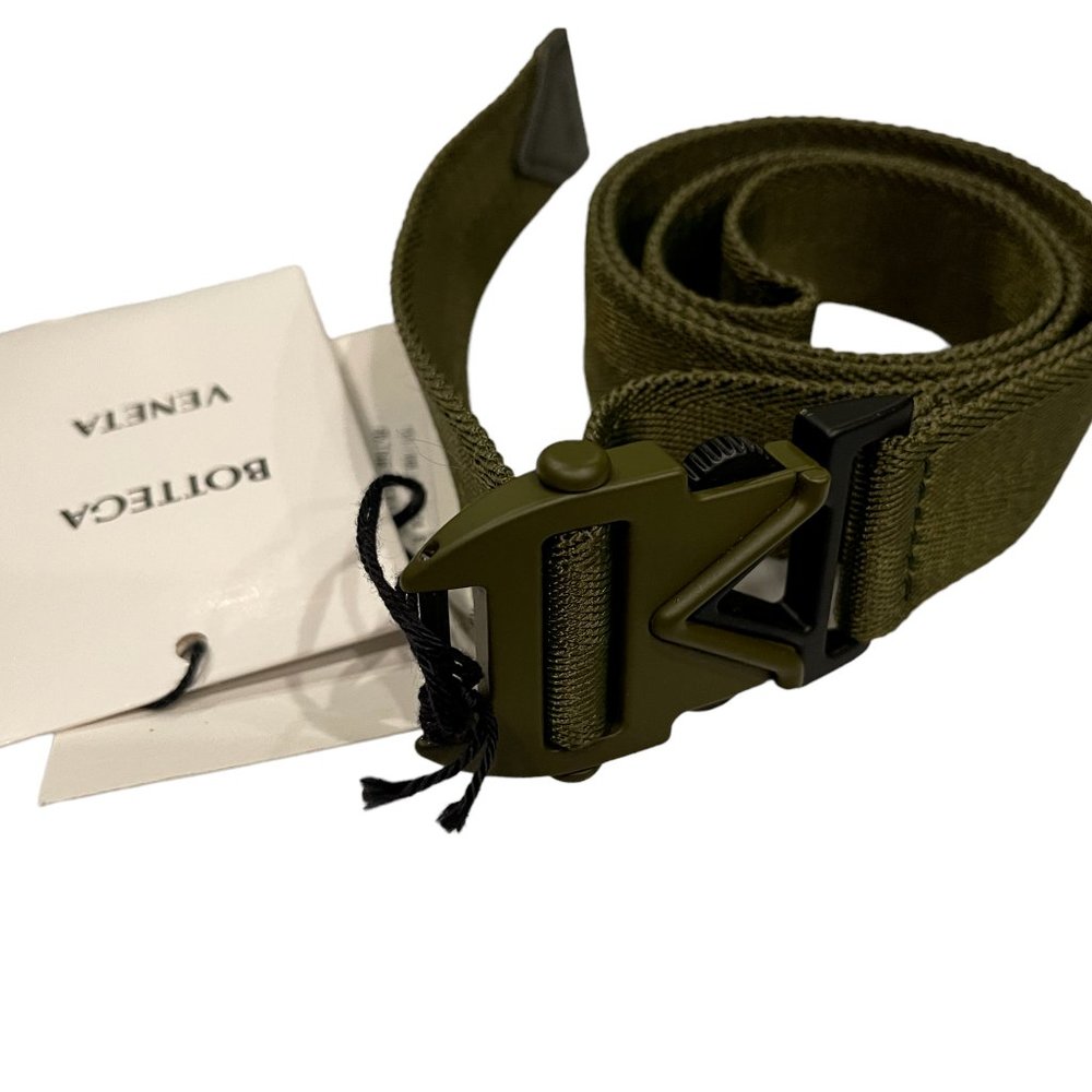 Bottega Veneta 657166 Men's Unisex Nylon and Leather Adjustable size green belt